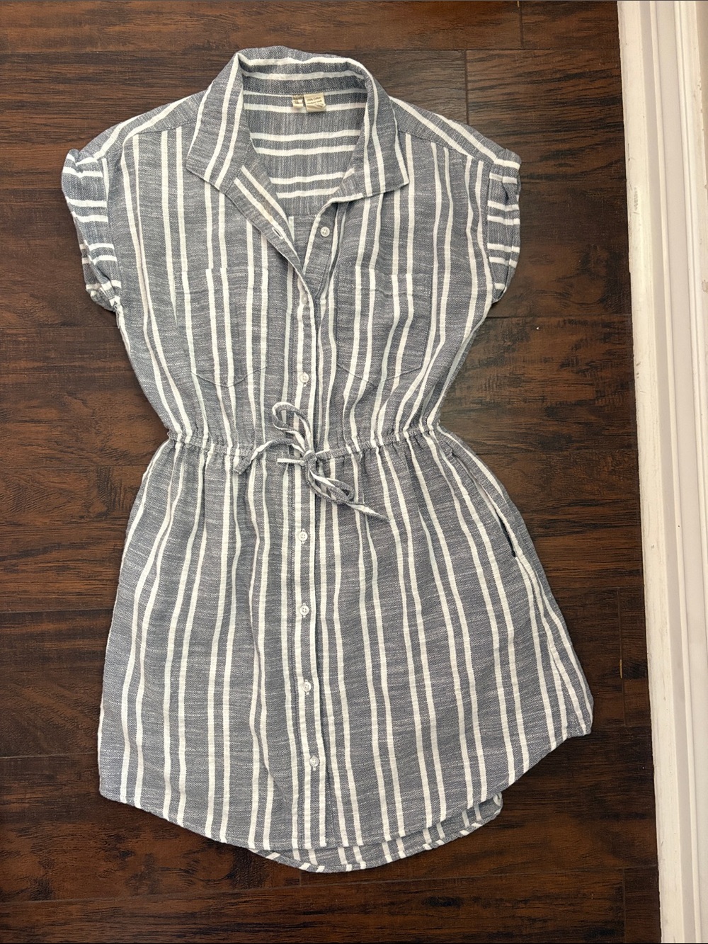 Japna Blue & White Striped Button-Front Mini Dress